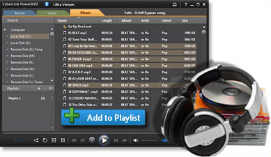 Movie player software PowerDVD 10 lets you create music playlists and enhance music file playback