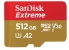 SanDisk 512GB Extreme MicroSDXC USH-I Card - C10, V30, U3, A2 - with Adapter 160MB/s Read, 90MB/s Write